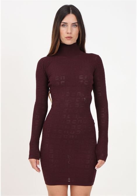 Short burgundy women's dress in mesh stitch viscose with logo ELISABETTA FRANCHI | AM04B46E2CG3